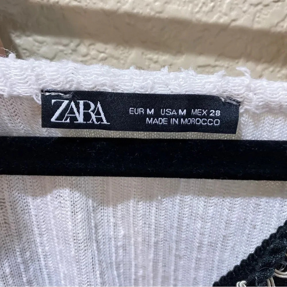 ZARA White Boho Blouse Cords Tassels Cotton Size Medium - Picture 5 of 9